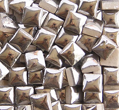 PINUO&KE 200 Pieces / 200 g Square Shapes 1x1 cm Square Ceramic Mosaic Mosaic Tiles for Crafts, Colorful Stained Glass Pieces for Mosaic Projects - Silver - Image 1