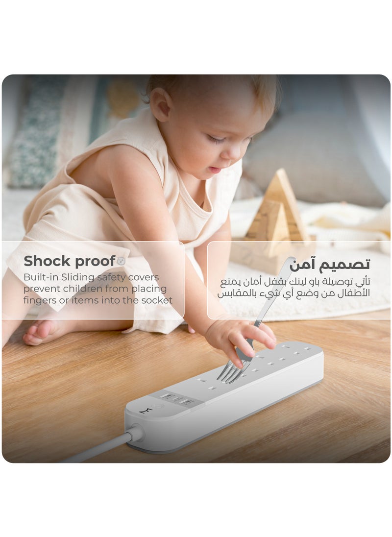 لوميف - توصيلة كهربائية ذكية من لوميف تعمل بالواي فاي مع حماية من التيار الزائد، شحن سريع 30 واط، مزودة بمنفذي USB ومنفذ Type-C، مع كابل بطول 1.5 متر – متوافقة مع أليكسا ومساعد جوجل، بدون الحاجة إلى وحدة تحكم إضافية، تصميم مدمج مثالي للمنزل والمكتب وتوفير الطاقة. - Image 1