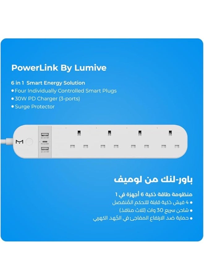 لوميف - توصيلة كهربائية ذكية من لوميف تعمل بالواي فاي مع حماية من التيار الزائد، شحن سريع 30 واط، مزودة بمنفذي USB ومنفذ Type-C، مع كابل بطول 1.5 متر – متوافقة مع أليكسا ومساعد جوجل، بدون الحاجة إلى وحدة تحكم إضافية، تصميم مدمج مثالي للمنزل والمكتب وتوفير الطاقة. - Image 1