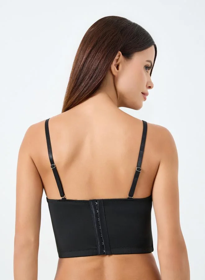 Take Two  Solid Shimmering Shoulder Straps Rhinestone Tassel Detail Wired Bra for Women | Best Price UAE