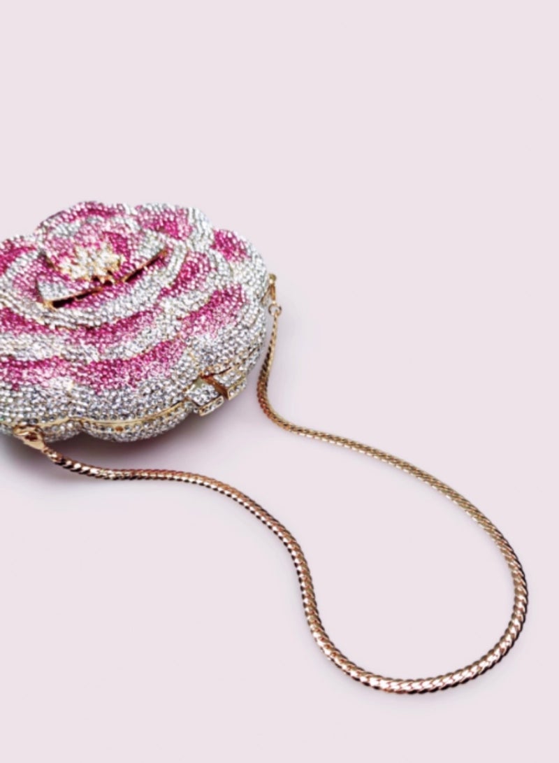 Floral Shape Pink Full Crystal Encrusted Evening Bag Party Bag Clutch Bag Mini Flower Bag  - Image 4