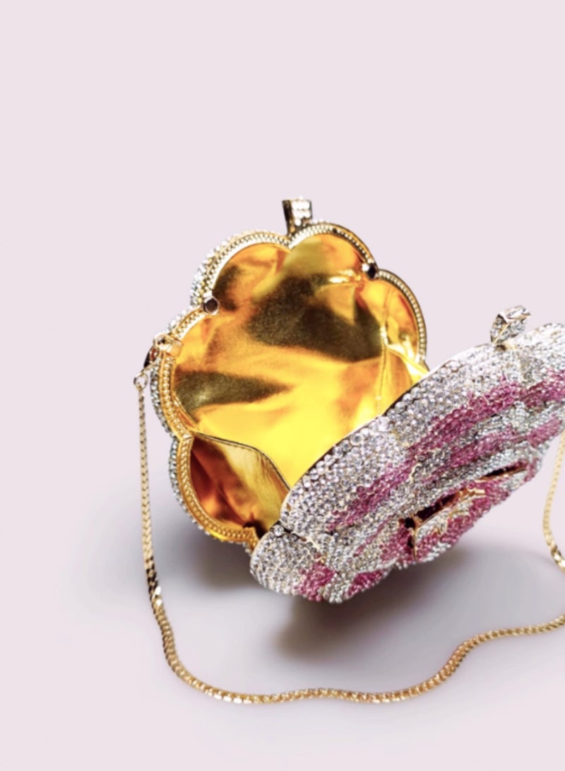 Floral Shape Pink Full Crystal Encrusted Evening Bag Party Bag Clutch Bag Mini Flower Bag  - Image 2