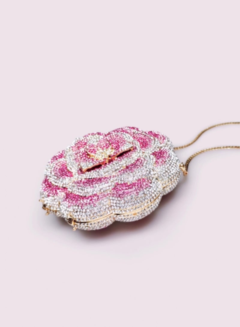 Floral Shape Pink Full Crystal Encrusted Evening Bag Party Bag Clutch Bag Mini Flower Bag  - Image 5