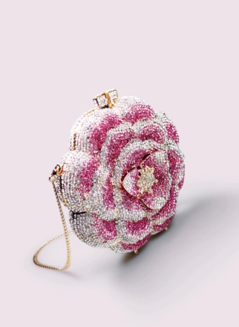 Floral Shape Pink Full Crystal Encrusted Evening Bag Party Bag Clutch Bag Mini Flower Bag  - Image 3