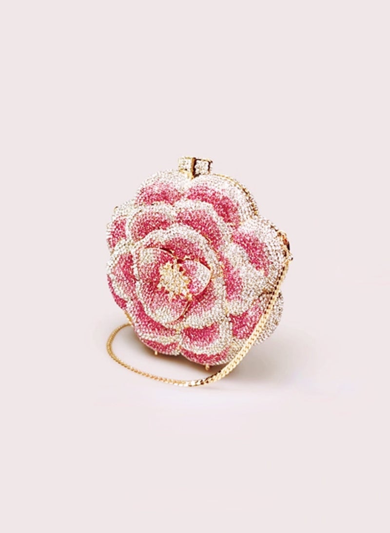 Floral Shape Pink Full Crystal Encrusted Evening Bag Party Bag Clutch Bag Mini Flower Bag  - Image 1