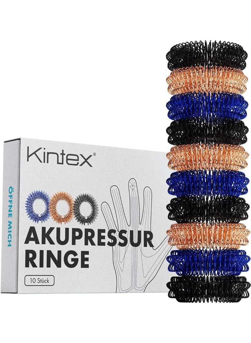 Kintex Acupressure Rings Pack of 10-3 Colours Finger Massage Rings Acupressure Stress Relief Relaxation - Image 1