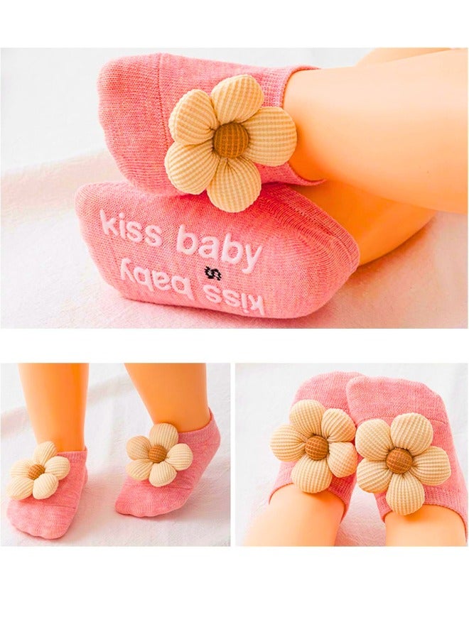 Chase Up Baby Girls Socks, 4pairs Flower Non-Slip Grips, Socks Floral Anti Slip Grips for Newborn, Babies, Girls, Infant, Kids - Image 2