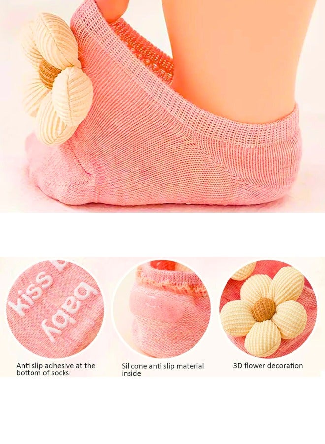 Chase Up Baby Girls Socks, 4pairs Flower Non-Slip Grips, Socks Floral Anti Slip Grips for Newborn, Babies, Girls, Infant, Kids - Image 3