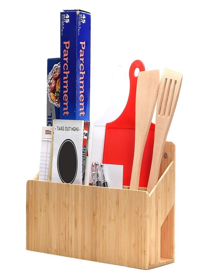 MobileVision Bamboo Wall Mounted Kitchen Organizer & Holder for Foil, Wax Paper, Plastic Wrap, Parchment Paper, Bags and More, Mounting Hardware Included - Image 2