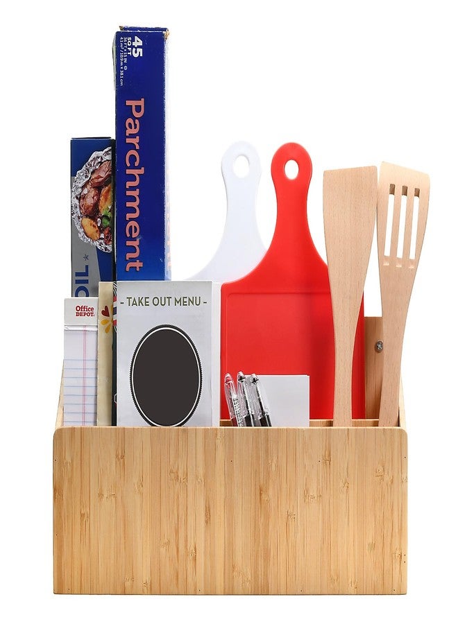 MobileVision Bamboo Wall Mounted Kitchen Organizer & Holder for Foil, Wax Paper, Plastic Wrap, Parchment Paper, Bags and More, Mounting Hardware Included - Image 1