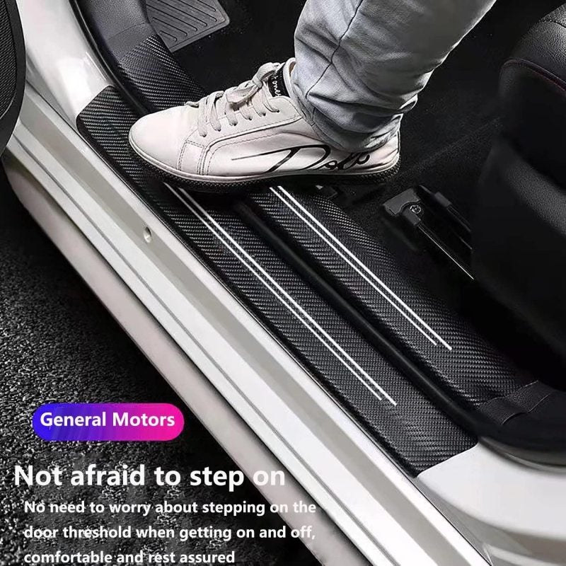 Door Sill Protector 9-Piece Black Carbon Fiber Vinyl - Peel And Press Universal Fit Car Scratch Guard For All Vehicle Models - Image 2