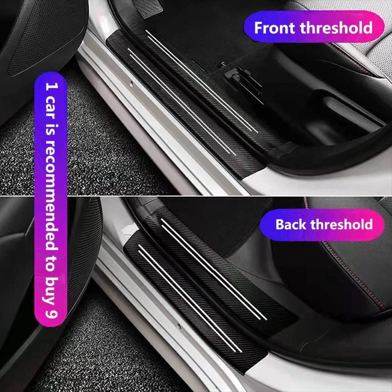 Door Sill Protector 9-Piece Black Carbon Fiber Vinyl - Peel And Press Universal Fit Car Scratch Guard For All Vehicle Models - Image 3