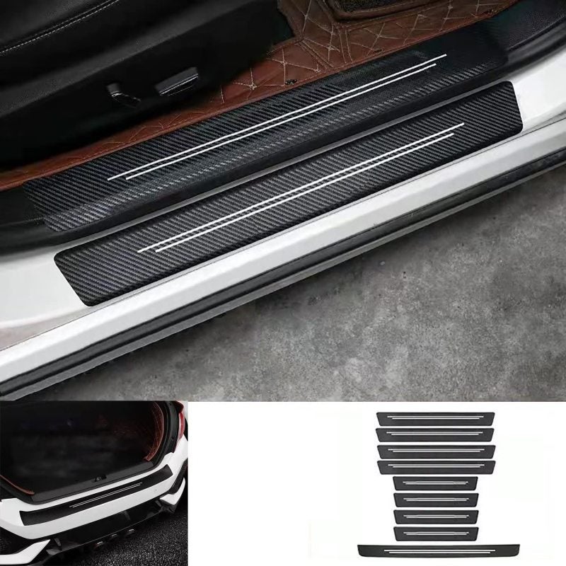 Door Sill Protector 9-Piece Black Carbon Fiber Vinyl - Peel And Press Universal Fit Car Scratch Guard For All Vehicle Models - Image 1