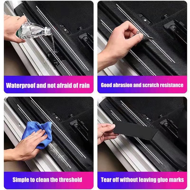 Door Sill Protector 9-Piece Black Carbon Fiber Vinyl - Peel And Press Universal Fit Car Scratch Guard For All Vehicle Models - Image 4
