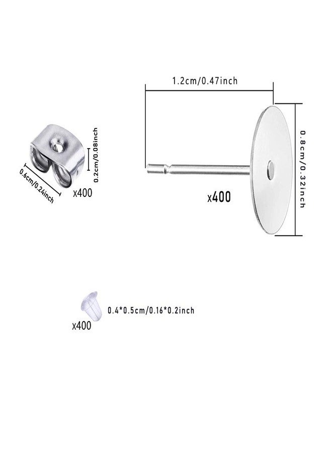 Waybas 600 PCS 8MM Hypoallergenic Stainless Steel Earrings Posts Flat Pad Blank Earrings Pin Studs with Butterfly Earring Backs and Silicone Bullet Earring Backs for Jewelry Making Findings - Image 2