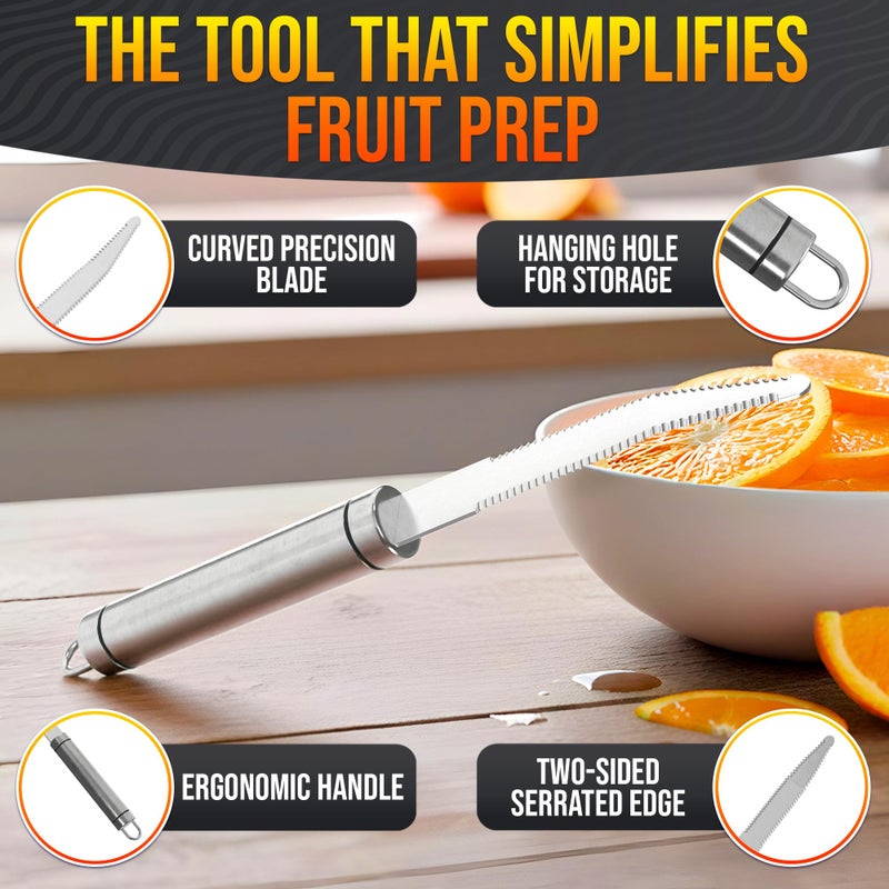 Reluen Grapefruit Knife Curved Serrated Double Blade â€“ Stainless Steel Citrus Fruit Sectioning Knife & Peeler, Ergonomic Handle, Dishwasher Safe Kitchen Tool for Grapefruits, Oranges, Lemons & Citrus Prep - Image 4