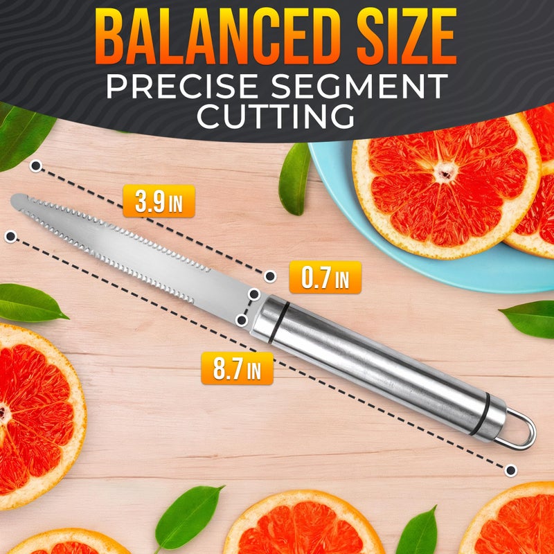 Reluen Grapefruit Knife Curved Serrated Double Blade â€“ Stainless Steel Citrus Fruit Sectioning Knife & Peeler, Ergonomic Handle, Dishwasher Safe Kitchen Tool for Grapefruits, Oranges, Lemons & Citrus Prep - Image 2