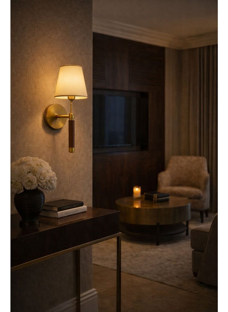 Modern GOLD wall light, length 30 cm, metal structure with luxurious wooden accents, suitable for bedrooms, entrances, and hallways - Image 1