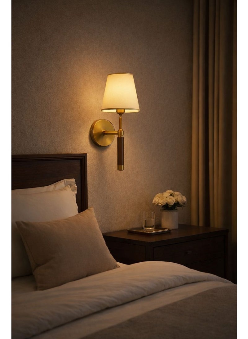 Modern GOLD wall light, length 30 cm, metal structure with luxurious wooden accents, suitable for bedrooms, entrances, and hallways - Image 3