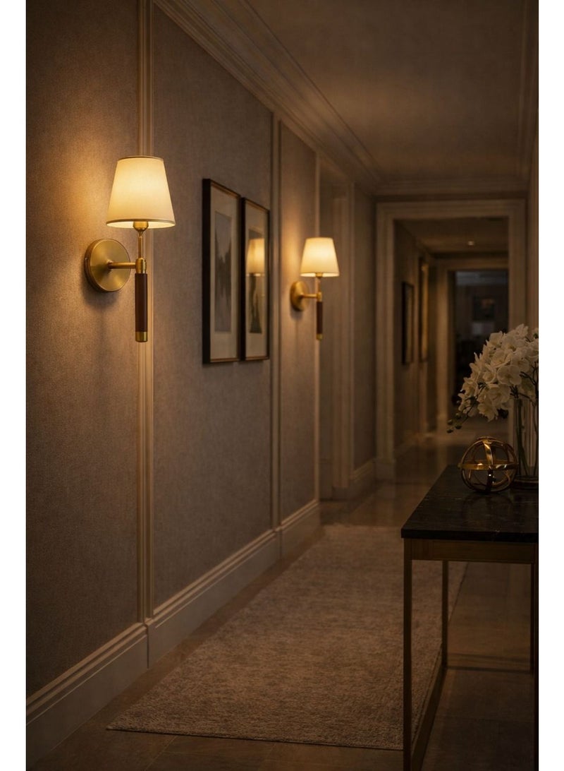 Modern GOLD wall light, length 30 cm, metal structure with luxurious wooden accents, suitable for bedrooms, entrances, and hallways - Image 4