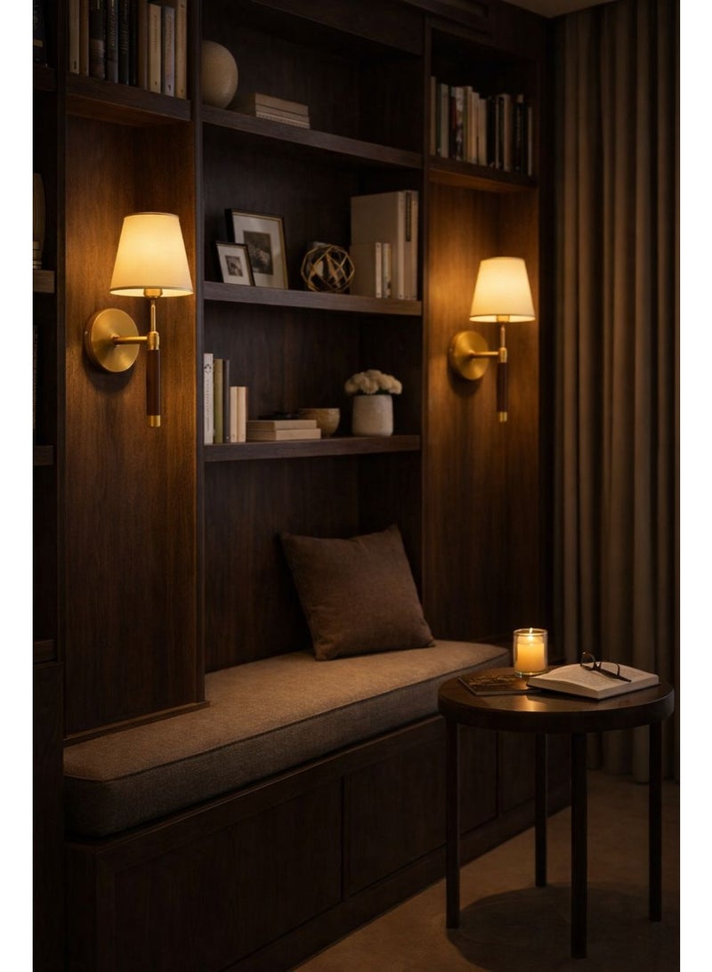 Modern GOLD wall light, length 30 cm, metal structure with luxurious wooden accents, suitable for bedrooms, entrances, and hallways - Image 2
