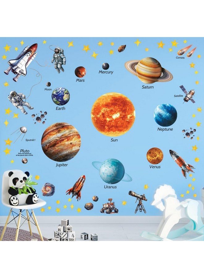 ديكو وال ملصقات حائط بنظام الطاقة الشمسية من DECOWALL DS12-8077 لديكور غرفة الأطفال، ملصقات حائطية تعليمية قابلة للإزالة، ديكورات جدارية لسقف المعيشة، كواكب المجرة، نجوم الأولاد - Image 1