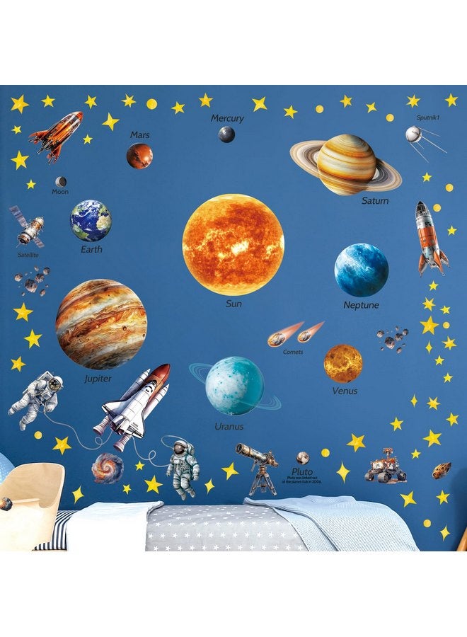 ديكو وال ملصقات حائط بنظام الطاقة الشمسية من DECOWALL DS12-8077 لديكور غرفة الأطفال، ملصقات حائطية تعليمية قابلة للإزالة، ديكورات جدارية لسقف المعيشة، كواكب المجرة، نجوم الأولاد - Image 2