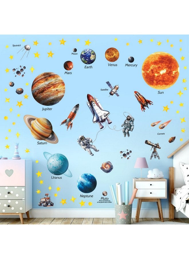 ديكو وال ملصقات حائط بنظام الطاقة الشمسية من DECOWALL DS12-8077 لديكور غرفة الأطفال، ملصقات حائطية تعليمية قابلة للإزالة، ديكورات جدارية لسقف المعيشة، كواكب المجرة، نجوم الأولاد - Image 3