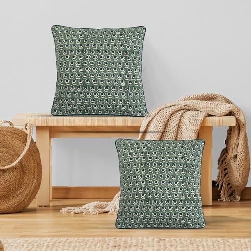 Ridhi Block Print Basil Green Pillow Cover 20 x 20 Pack of 2 Decorative Couch Pillows for Living Room Chic Boho Cute Outdoor Pillows Covers Gifts for Spring Easter and Valentine - Image 3