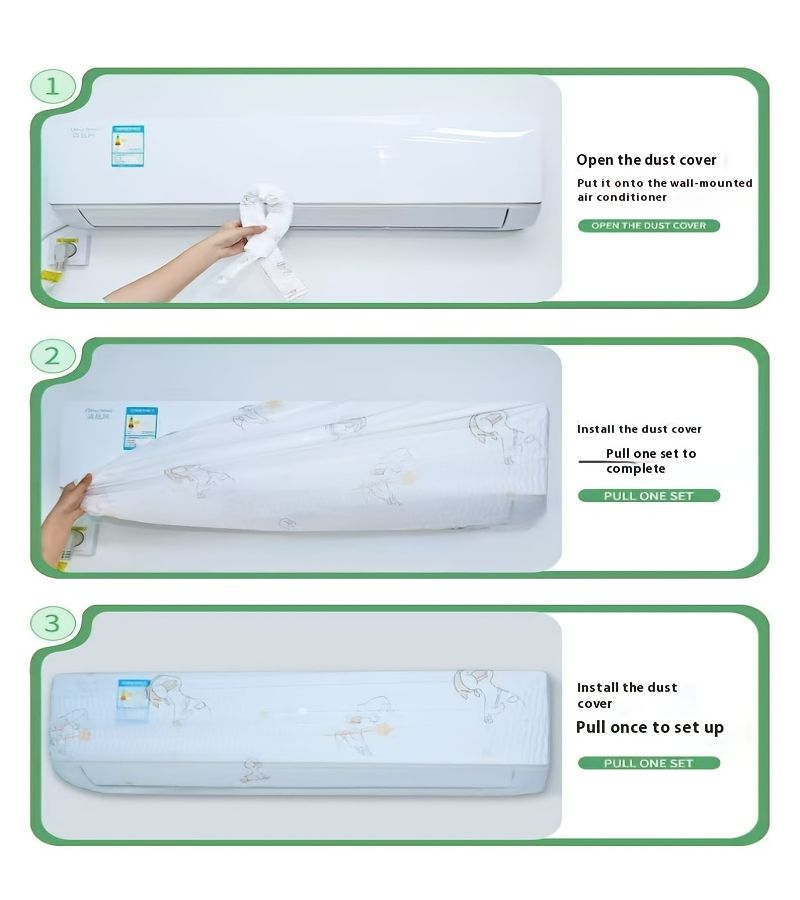 2 Pack PE Cartoon Print Full Cover Dust Protector For Wall Mounted Air Conditioner And Fan Compressed Packaging Easy To Install - Image 1