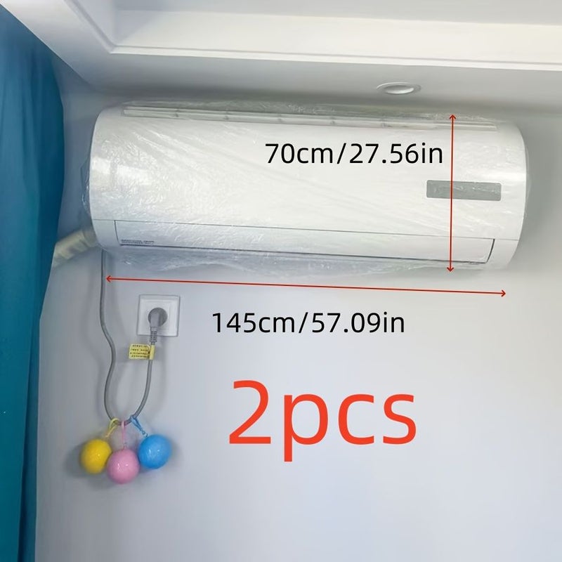 2 Pack PE Cartoon Print Full Cover Dust Protector For Wall Mounted Air Conditioner And Fan Compressed Packaging Easy To Install - Image 2