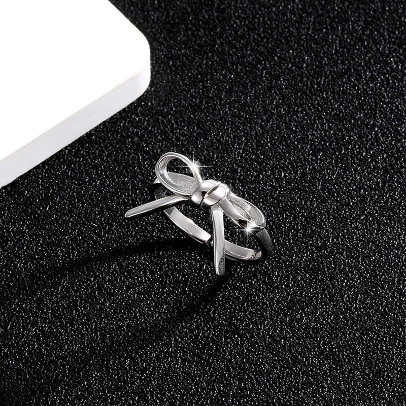 GLMOCM Bow Ring for Women Dainty Gold Bowknot Rings Pink Bow Ribbon Ring Promise Rings for Women (Silver) - Image 3