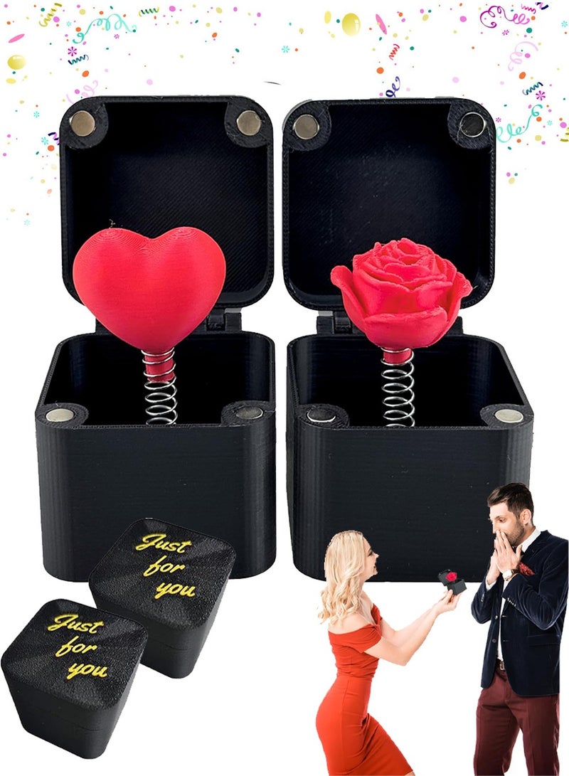 NajmStyle 2 Packs Red Roses and Red Love Heart in a Box, 3D Printed Red Roses in a Surprise Pop up Gift Box, Birthday and Valentine Classroom Students Gift - Image 1