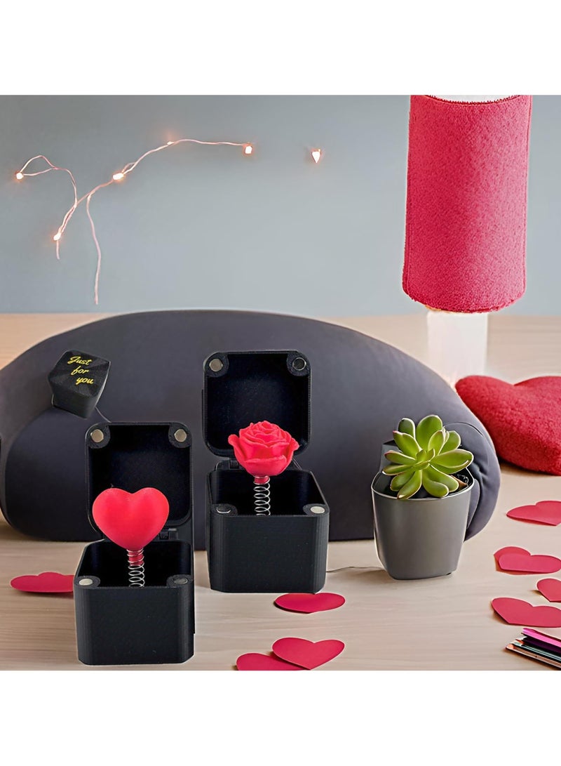 NajmStyle 2 Packs Red Roses and Red Love Heart in a Box, 3D Printed Red Roses in a Surprise Pop up Gift Box, Birthday and Valentine Classroom Students Gift - Image 3