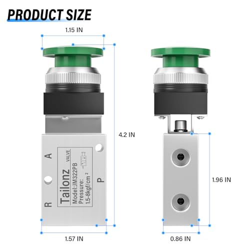 TAILONZ PNEUMATIC Green 1/4”NPT Manual Control type Mushroom Push Button 3 Way 2 Position Pneumatic Control Mechanical Valve - Image 2