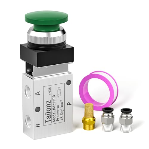 TAILONZ PNEUMATIC Green 1/4”NPT Manual Control type Mushroom Push Button 3 Way 2 Position Pneumatic Control Mechanical Valve - Image 1