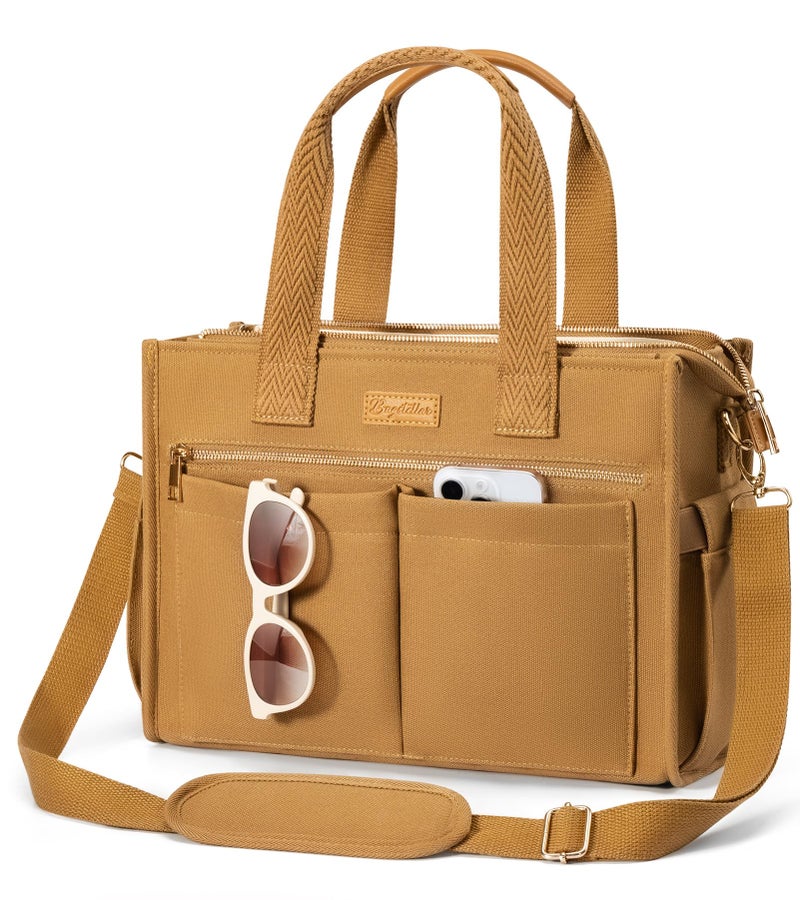 Bagstellar Canvas Tote Bag for Women, 15-Pocket Large Crossbody Purse Shoulder Satchel Handbag Bible Laptop Bag Zipper Bookbag for Teacher Nurse Work Travel College Everyday - Image 1