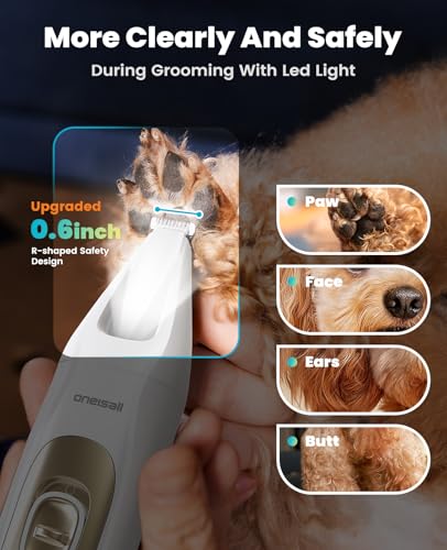 oneisall Quiet Dog Grooming Kit 4 in 1 LED Light Dog Nail Grinder 2000mAh Pet Grooming Clippers Paw Trimmer for Paw Nail Face Ears Legs Body with Storage Bag - Image 3