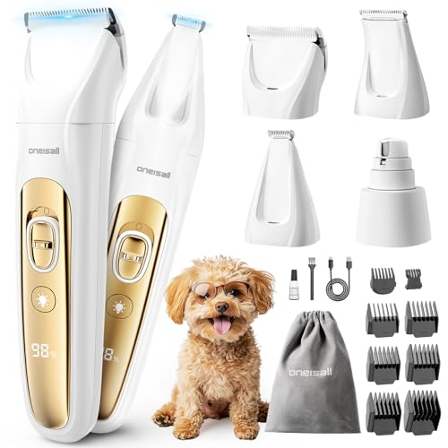 oneisall Quiet Dog Grooming Kit 4 in 1 LED Light Dog Nail Grinder 2000mAh Pet Grooming Clippers Paw Trimmer for Paw Nail Face Ears Legs Body with Storage Bag - Image 1