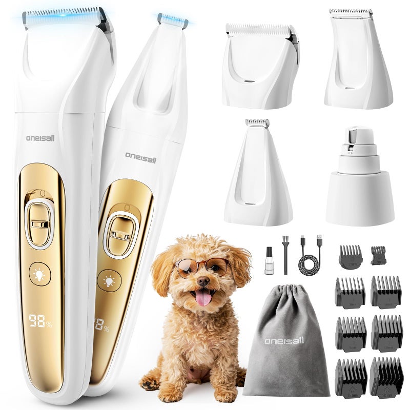 oneisall Quiet Dog Grooming Kit 4 in 1 LED Light Dog Nail Grinder 2000mAh Pet Grooming Clippers Paw Trimmer for Paw Nail Face Ears Legs Body with Storage Bag - Image 2
