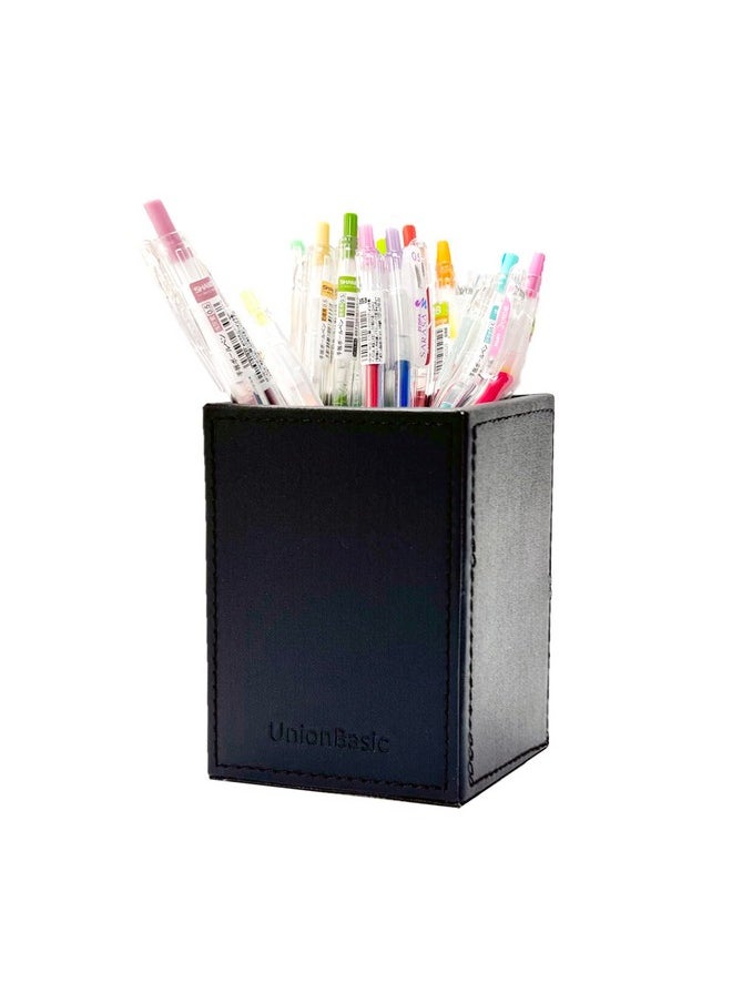 UnionBasic Square Pen Holder, Leather Pencil Cup, Desktop Caddy Stationery Organizer, Black  - Image 3