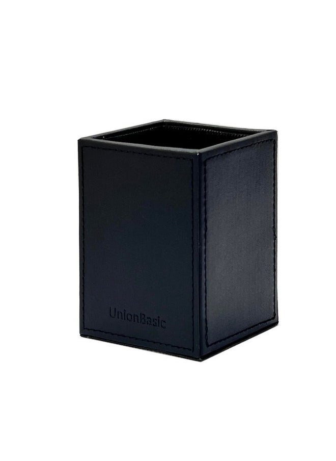 UnionBasic Square Pen Holder, Leather Pencil Cup, Desktop Caddy Stationery Organizer, Black  - Image 4