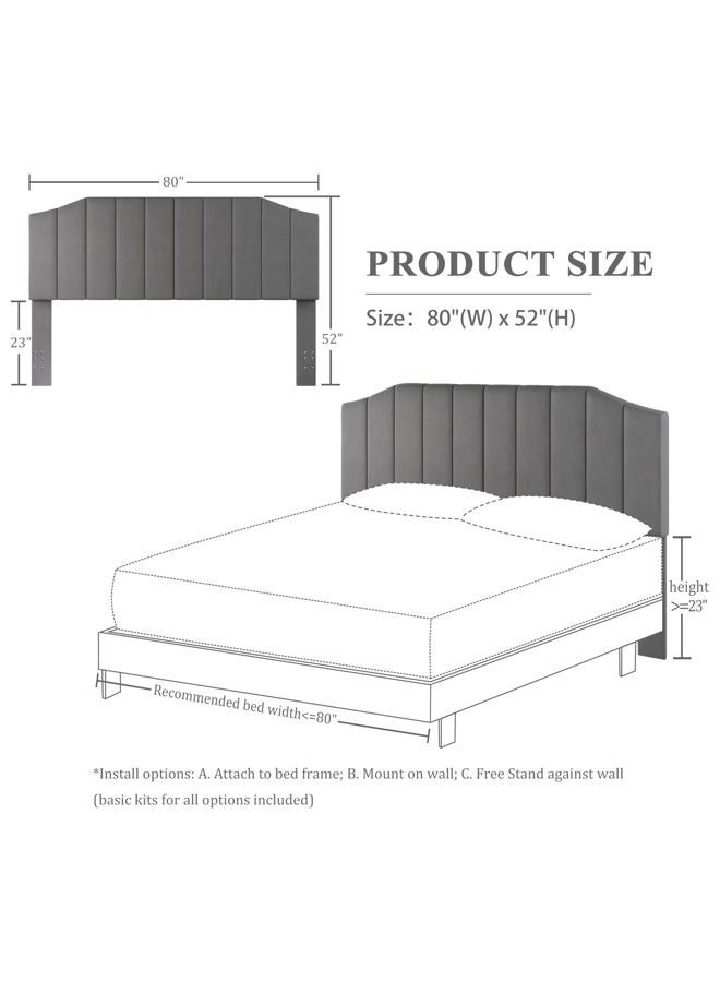 Furpopup King Size Headboard Only, Velvet Upholstered Headboard King/California King Size Wall Mount and Bed Frame Mount, Featuring High-Density Sponge Padding Easy Assembly Comfort Style-Dark Gray - Image 2