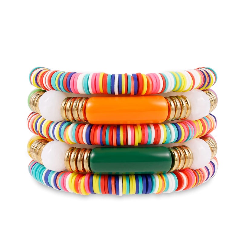 Badu Colorful Bamboo Tube Bangles Bracelet Chunky Curved Stacking Clear Acrylic Colorful Beads Stretchable Friendship Gold Bracelets Gifts For Bestfriends, Couple - Image 1