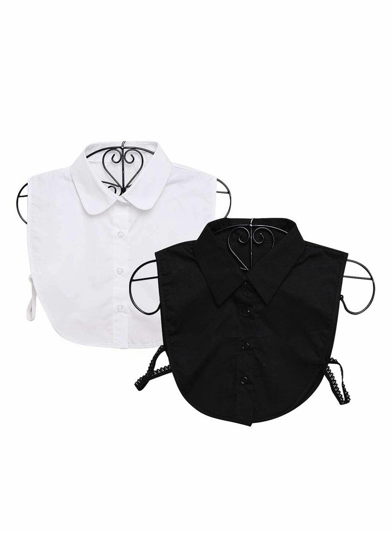 2 Pcs Elegant Fake Collar Shirts for Women Versatile Blouse for Office Casual and Party Wear Black White - Image 1