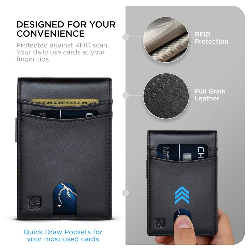 SERMAN BRANDS Mens Money Clip Wallet. RFID Blocking Slim Front Pocket Wallets for Men, Full Grain Leather RFID Minimalist Card Holder (Titian Hue Navigator) - Image 4