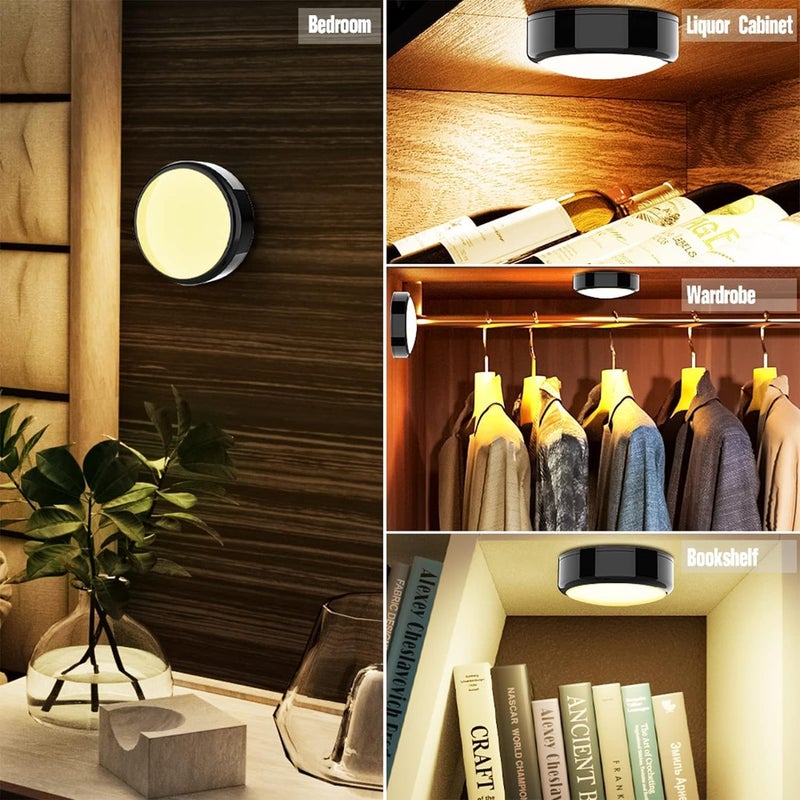 HELPLEX Puck Lights, 16 Colors Changeable Under Cabinet Lights Battery Powered Dimmable LED Puck lightings Under Counter Lights, with 2 Remote Controls, Timing Function, 18 AA Batteries - Image 5