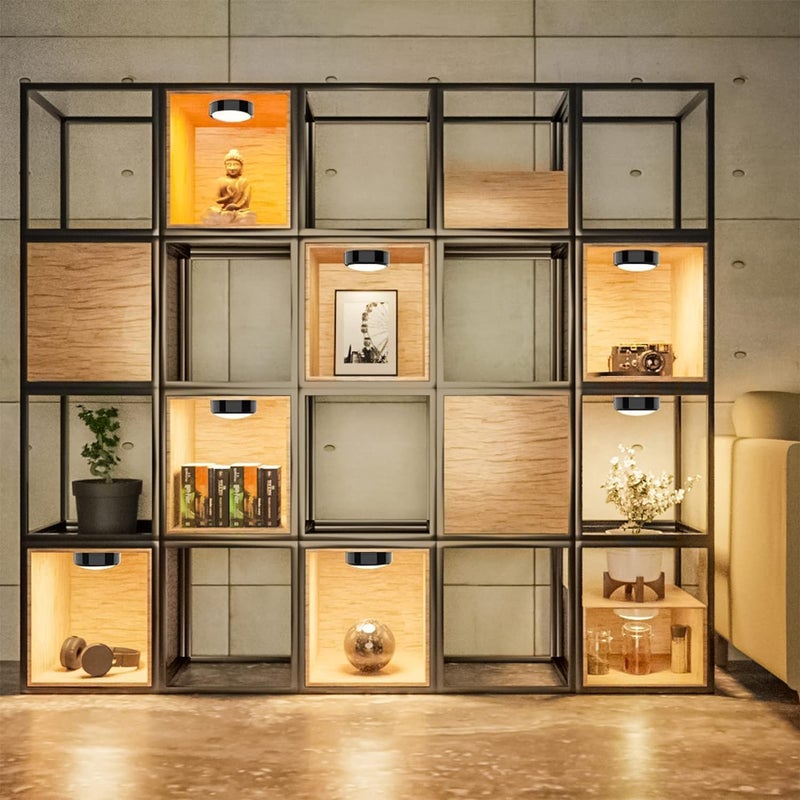 HELPLEX Puck Lights, 16 Colors Changeable Under Cabinet Lights Battery Powered Dimmable LED Puck lightings Under Counter Lights, with 2 Remote Controls, Timing Function, 18 AA Batteries - Image 3