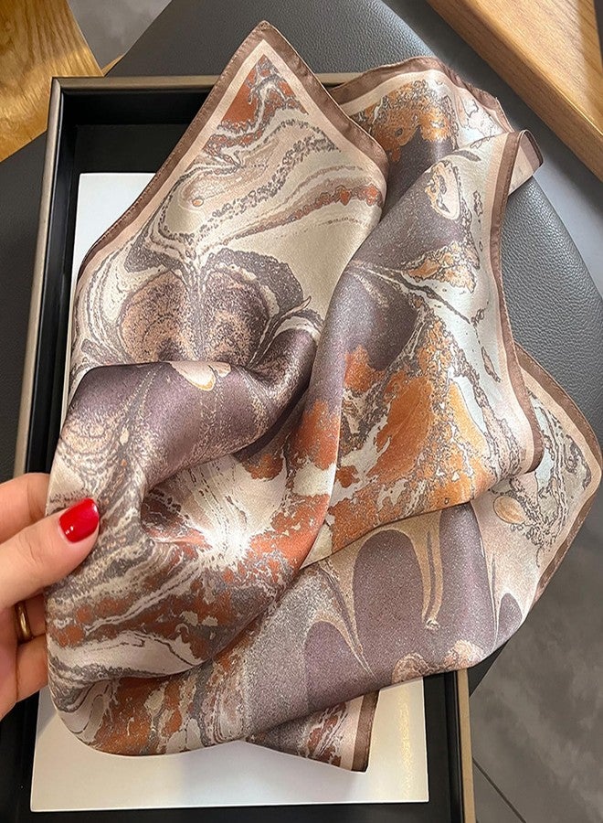 Aufeel 100% Real Mulberry Silk Women Small Square Neck Scarfs 21" Lightweight Headscarf Printed Neckerchief Gift Packed(Creamy Brown) - Image 4
