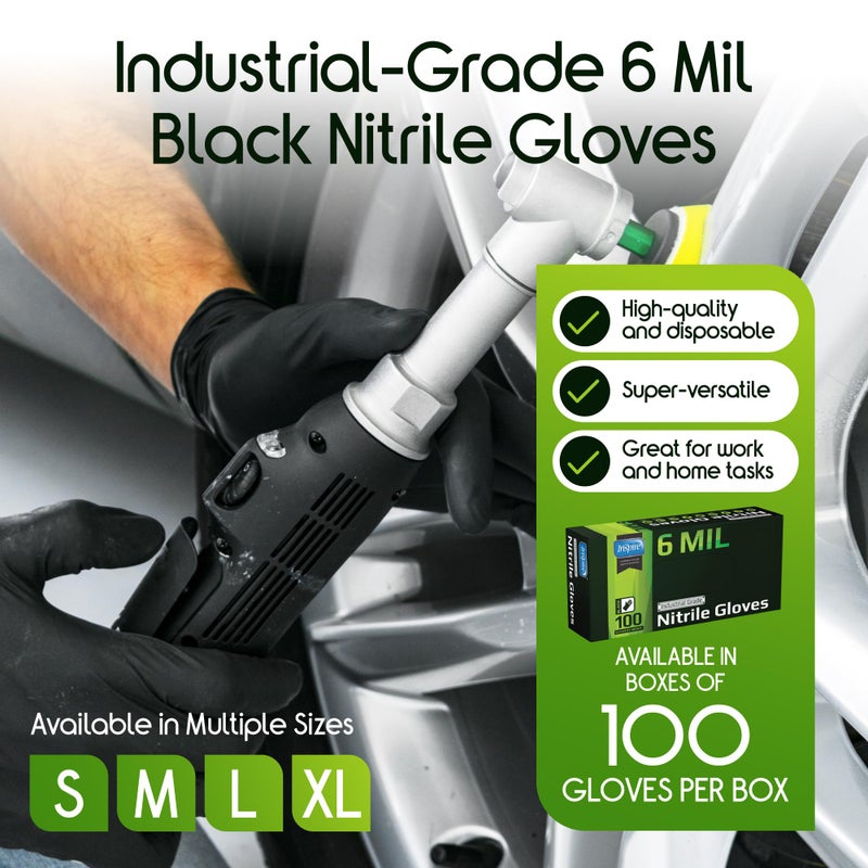 Inspire Black Nitrile Gloves HEAVY DUTY 6 Mil Nitrile Chemical Resistant Medical Cooking Cleaning Disposable Black Gloves (Black Nitrile Box Of 100, Large) - Image 2